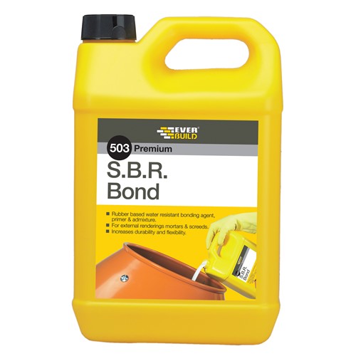 5ltr SBR Bond is a latex based, water resistant bonding agent and admixture for use in areas subject to humidity, dampness and continuous water contact. It improves water resistance of cement mixtures by forming a reinforcing polymer that increases long-term durability and flexibility of the mix on renderings and floor screeds.