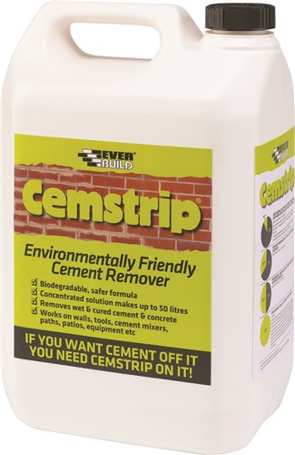 5ltr Cemstrip is a new type of cement, concrete and mortar stain remover that provides a more environmentally friendly and safer alternative to conventional hydrochloric acid based cement removers.