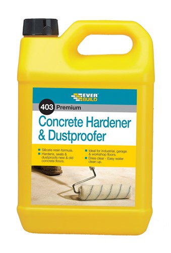 5ltr Concrete Hardener &amp; Dustproofer is formulated from high quality silicate resins to both harden and dustproof new and old concrete floors for both internal and external use. It reacts chemically with the lime content of concrete to form a hard-wearing surface.