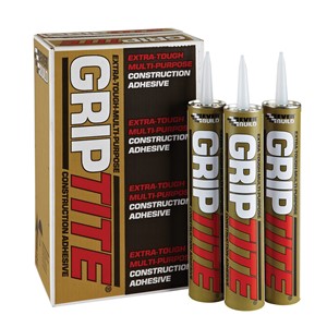 Everbuild Griptite is the new extra-tough high grab construction adhesive that combines great performance with ‘easyflow’ gunability. Guaranteed to take the trade by storm, this high bond strength, solvent based adhesive adheres to most common substrates and can be used on direct bond or double stick applications.