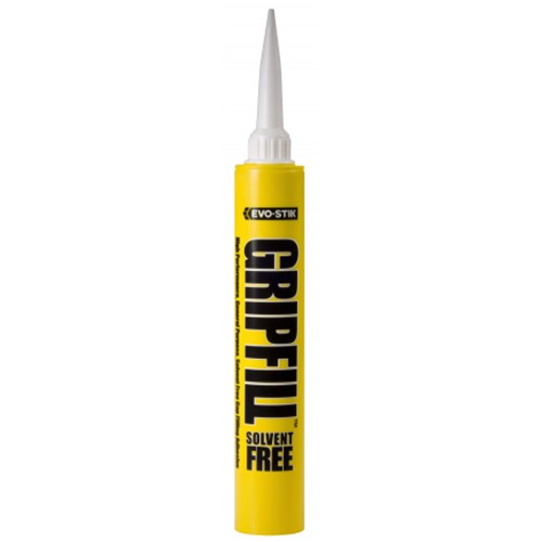 EVO-STIK GRIPFILL Solvent Free is a multi-purpose, high strength gap filling adhesive without the odour. It can be used on wood, plasterboard, ceramics and many other building materials, especially those that are sensitive to solvents.