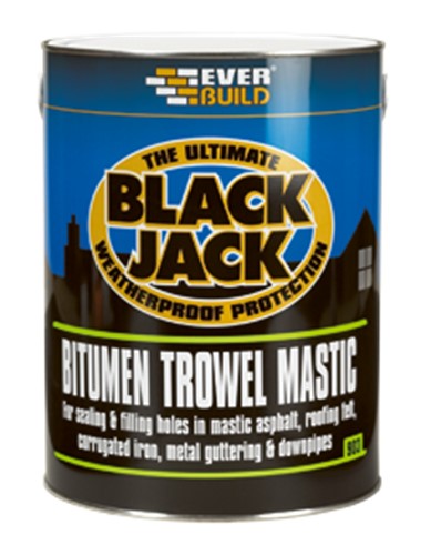 Bitumen Trowel Mastic is a trowel applied black heavily filled bituminous compound with added fibres for reinforcement. The product forms a surface skin, but the mass below remains soft to allow for moderate movement. Suitable for sealing and filling holes in mastic asphalt, roofing felt, corrugated iron, metal guttering and downpipes.