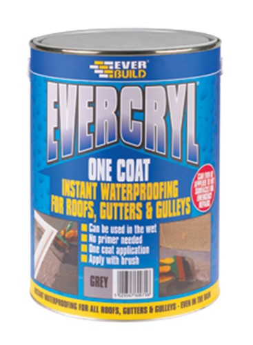 Evercryl is a resin based, fibre reinforced roof repair compound which is effective on all common roofing surfaces, giving instant roof repairs even in the wet and on wet surfaces. May also be applied in frosty conditions down to -5&#176;C.