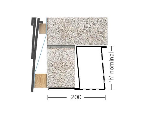 The flange of the BOX/K-200 is designed to support a nominal masonry load only up to a maximum of 3kN per metre run. Used to support openings in 215mm wide walls.