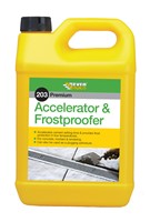 5ltr Accelerator & Frostproofer is a liquid additive formulated to accelerate setting and hardening times of mortar, concretes, screeds and rendering to provide frost protection during the setting period. Effective even in sub-zero temperatures and can also be used in normal temperatures where a rapid set is required and as a plugging admixture.