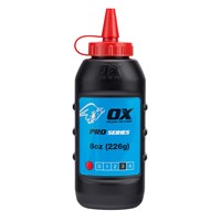 The OX-P025701 OX Pro Chalk Refill Red 226g is a high-quality chalk designed for use with OX chalk line reels. Its fine particle formula ensures sharp, clear, and long-lasting lines on a variety of surfaces. The bright red colour provides excellent visibility, making it ideal for outdoor use and high-contrast marking. Supplied in a convenient 226g easy-fill bottle, it’s perfect for professionals who need reliable and consistent marking on site.