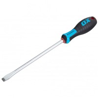 The OX Pro Slotted Flared Screwdriver 200 x 10mm is a heavy-duty tool built for maximum strength and torque. Its hardened chrome vanadium steel blade ensures durability and long-lasting performance, while the precision-machined flared tip provides a secure fit in slotted screws. The large ergonomic soft-grip handle gives comfort and control, even under high torque applications, making it ideal for demanding trade and site use.