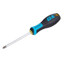 The OX-P362510 OX Pro Phillips Screwdriver PH2 x 100mm is a heavy-duty screwdriver designed for professional use. The hardened chrome vanadium steel blade ensures maximum strength and long-lasting performance, while the precision-machined PH2 tip provides a perfect fit for Phillips head screws. The ergonomic soft-grip handle delivers comfort and excellent control, even under high torque. Ideal for carpenters, electricians, and general site applications.