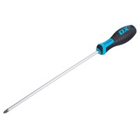 The OX-P362825 OX Pro Pozi Screwdriver PZ2 x 250mm is a long-reach screwdriver built for professional performance. Made from hardened chrome vanadium steel, the 250mm blade delivers strength, durability, and extra reach for hard-to-access fixings. The precision-machined PZ2 tip provides a secure fit, reducing cam-out and ensuring efficient torque transfer. A soft-grip ergonomic handle offers comfort and excellent control, making it perfect for demanding site and workshop use.