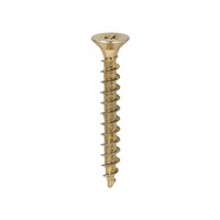 A single thread woodscrew mainly used in various types of timber and man-made boards or into masonry with the use of a plastic plug.

• Double countersunk reduces the likelihood of head shear and assists completion of countersinking
• Wax lubricated to enhance screw insertion time, extra driving torque and resistance to corrosion
• 40° deep single thread to provide a secure fixing with high pull-out resistance
• 25° sharp point and single lead for a fast start and improved thread acceptance
• All sizes up to and including 75mm are fully threaded and lengths 80mm and above all have 70mm thread length