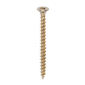 A single thread woodscrew mainly used in various types of timber and man-made boards or into masonry with the use of a plastic plug.

• Double countersunk reduces the likelihood of head shear and assists completion of countersinking
• Wax lubricated to enhance screw insertion time, extra driving torque and resistance to corrosion
• 40&#176; deep single thread to provide a secure fixing with high pull-out resistance
• 25&#176; sharp point and single lead for a fast start and improved thread acceptance
• All sizes up to and including 75mm are fully threaded and lengths 80mm and above all have 70mm thread length