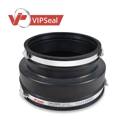 VAR Adaptor Couplings

VIPSeal&#174; VAR adaptor couplings incorporate an extra wide tension band at one end to allow a secure connection from clay pipe to structured, twin wall or ribbed plastic pipe.

Adaptor coupling applications:

Connect pipes with a significantly different outside diameter
Connect lateral to unadopted sewers
Connect pipes to prefabricated structures: manholes, inspection chambers, septic tanks
Connect clay pipes to structured, twin wall, and ribbed plastic pipes