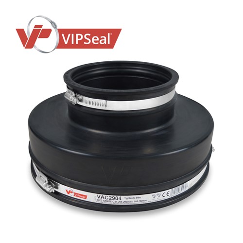 VAR Adaptor Couplings

VIPSeal&#174; VAR adaptor couplings incorporate an extra wide tension band at one end to allow a secure connection from clay pipe to structured, twin wall or ribbed plastic pipe.

Adaptor coupling applications:

Connect pipes with a significantly different outside diameter
Connect lateral to unadopted sewers
Connect pipes to prefabricated structures: manholes, inspection chambers, septic tanks
Connect clay pipes to structured, twin wall, and ribbed plastic pipes