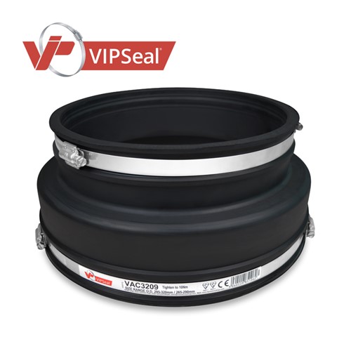 VAR Adaptor Couplings

VIPSeal&#174; VAR adaptor couplings incorporate an extra wide tension band at one end to allow a secure connection from clay pipe to structured, twin wall or ribbed plastic pipe.

Adaptor coupling applications:

Connect pipes with a significantly different outside diameter
Connect lateral to unadopted sewers
Connect pipes to prefabricated structures: manholes, inspection chambers, septic tanks
Connect clay pipes to structured, twin wall, and ribbed plastic pipes